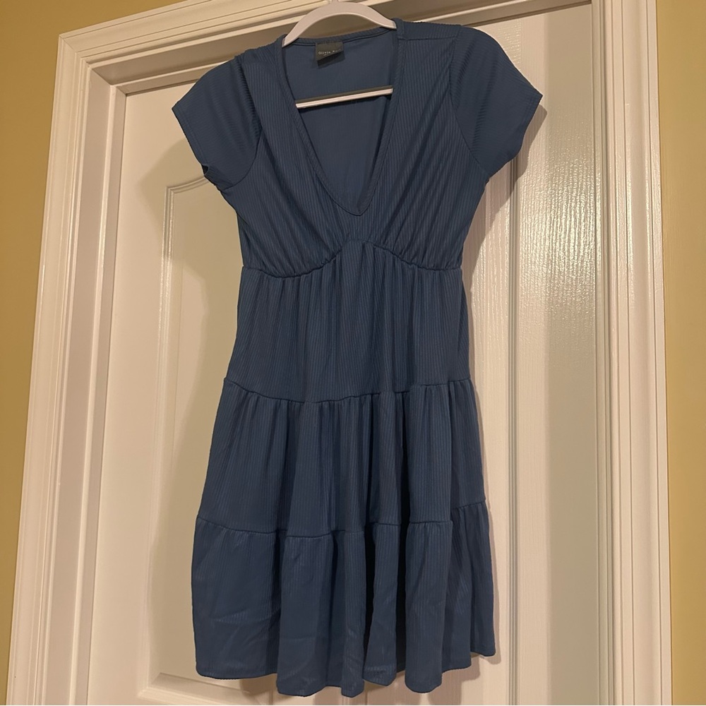 Olivia Rae Blue V-Neck Cap Sleeve Mini Sundress